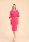 Caroline Kilkenny Aria Jacquard Ribbon Sleeve Midi Dress, Fuchsia