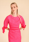 Caroline Kilkenny Aria Jacquard Ribbon Sleeve Midi Dress, Fuchsia