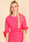 Caroline Kilkenny Aria Jacquard Ribbon Sleeve Midi Dress, Fuchsia