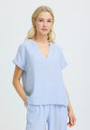 B.Young Falakka V-Neck Short Sleeve Blouse, Blue