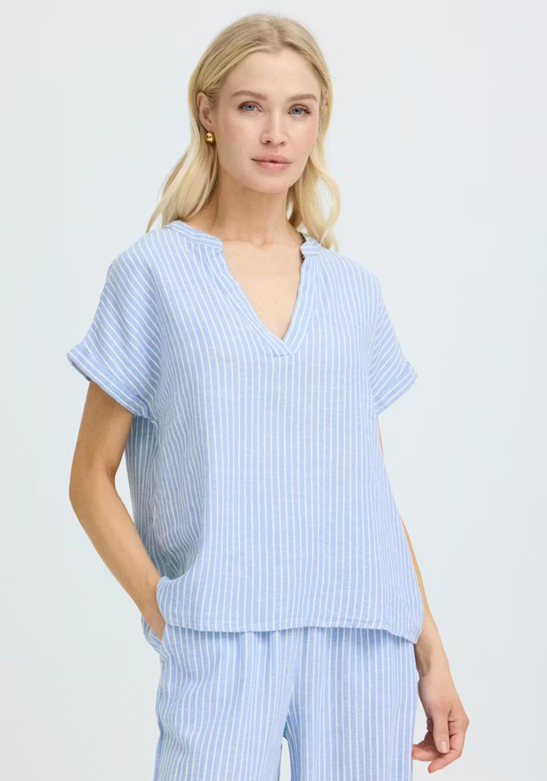 B.Young Falakka V-Neck Striped Blouse, Blue