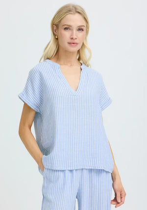 B.Young Falakka V-Neck Striped Blouse, Blue