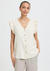 B.Young Falakka Ruffle Button Down Blouse, Beige