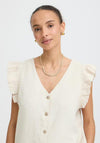 B.Young Falakka Ruffle Button Down Blouse, Beige