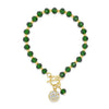 Absolute CZ Ball Beaded T-Bar Bracelet, Gold & Green
