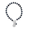 Absolute CZ Ball Beaded T-Bar Bracelet, Silver & Navy