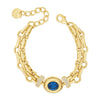 Absolute Double Chain Link Blue CZ Bracelet, Gold