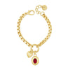 Absolute Chain Link Red Stone Pendant Bracelet, Gold