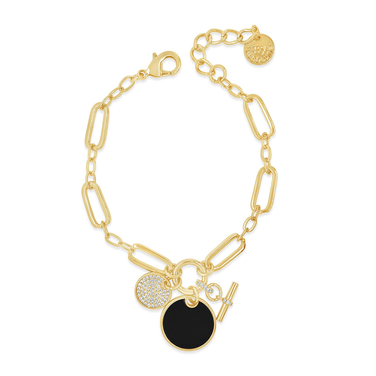 Absolute Chain Link Black Charm Bracelet, Gold