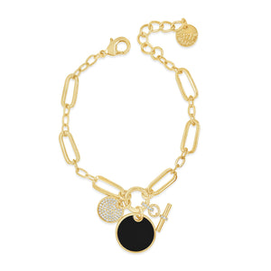 Absolute Chain Link Black Charm Bracelet, Gold