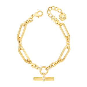 Absolute CZ T-Bar Chain Link Bracelet, Gold