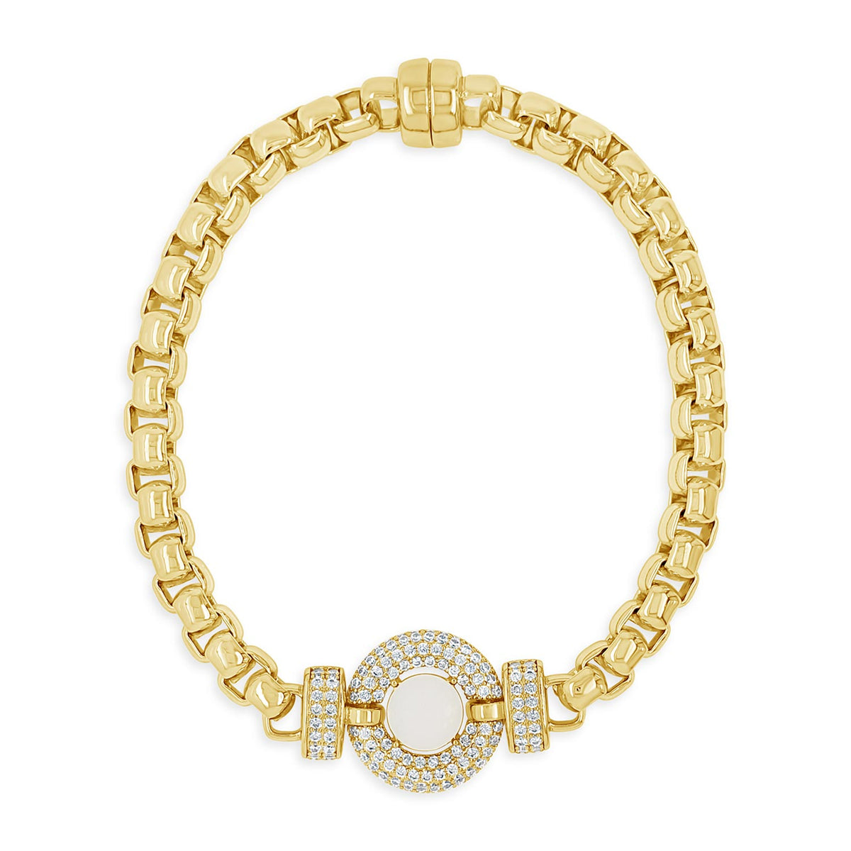 Absolute Box Chain Opal CZ Pavé Halo Bracelet, Gold