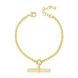 Absolute Box Chain Link T-Bar Bracelet, Gold