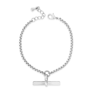Absolute Box Chain Link T-Bar Bracelet, Silver