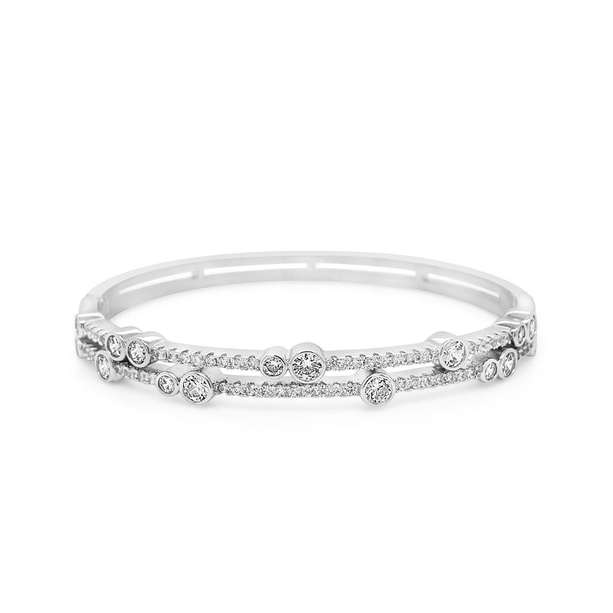 Absolute CZ Cluster Double Band Bangle, Silver