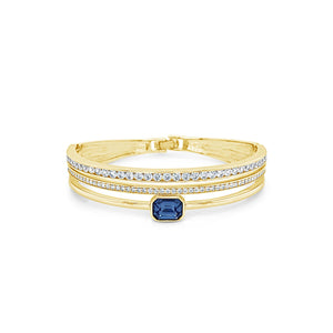 Absolute Blue CZ Triple Band Bangle, Gold