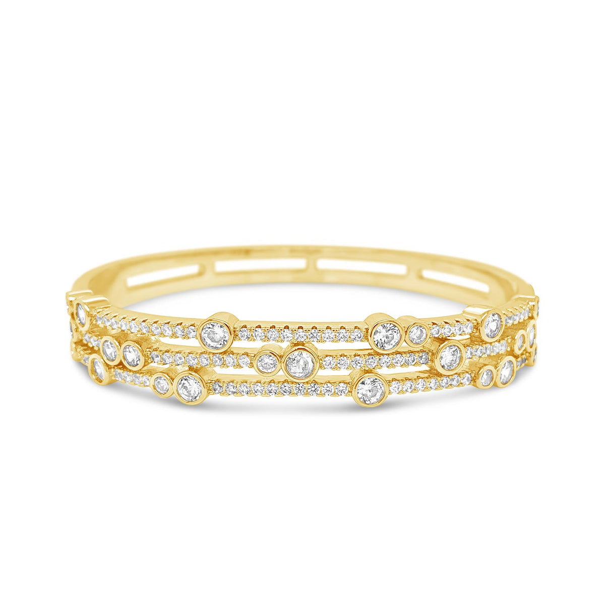 Absolute CZ Cluster Triple Band Bangle, Gold