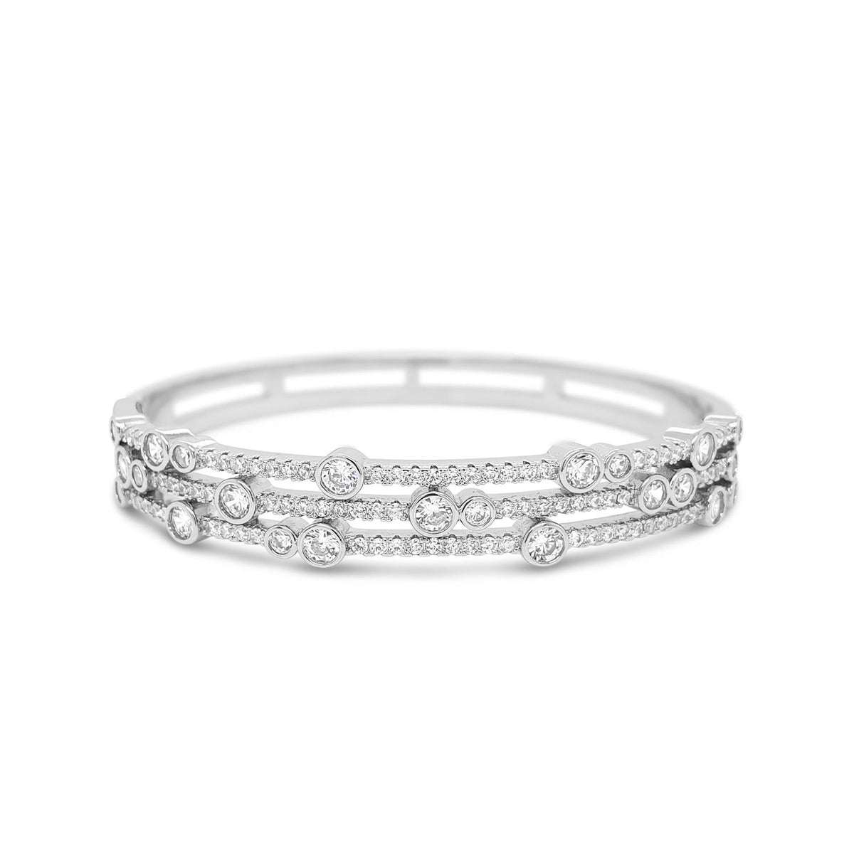 Absolute CZ Cluster Triple Band Bangle, Silver