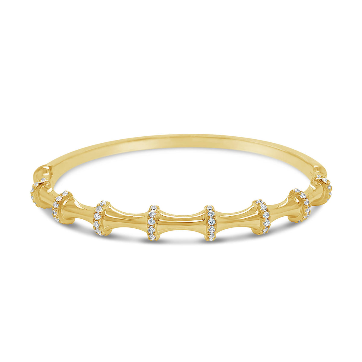 Absolute CZ Bamboo Ribbed Design Bangle, Gold