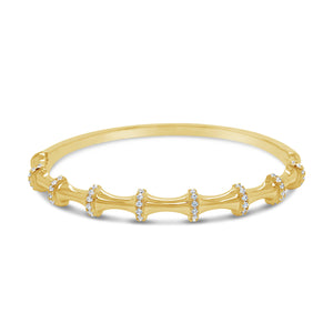 Absolute CZ Bamboo Ribbed Design Bangle, Gold