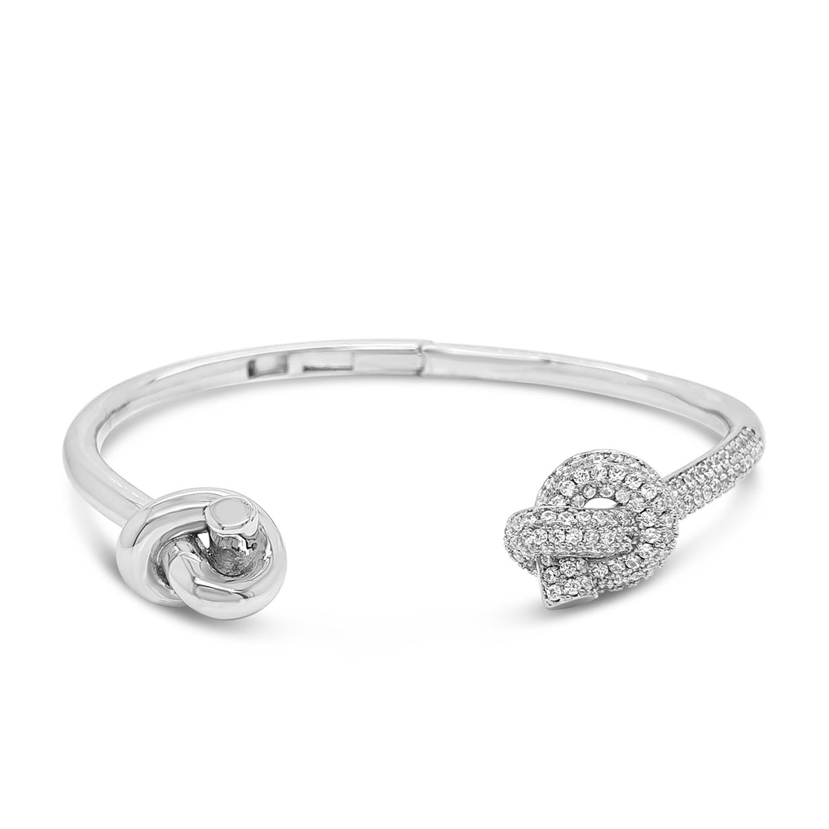 Absolute CZ Knot Hinged Bangle, Silver
