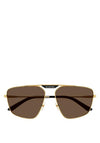 Balenciaga BB0246SA Mens Geometric Pilot Sunglasses, Gold & Brown