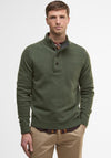 Barbour Men’s Essential Elbow Patch Button Neck Jumper, Olive Green