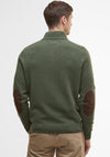 Barbour Men’s Essential Elbow Patch Button Neck Jumper, Olive Green