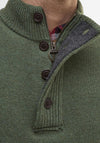 Barbour Men’s Essential Elbow Patch Button Neck Jumper, Olive Green