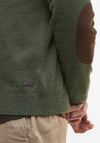 Barbour Men’s Essential Elbow Patch Button Neck Jumper, Olive Green
