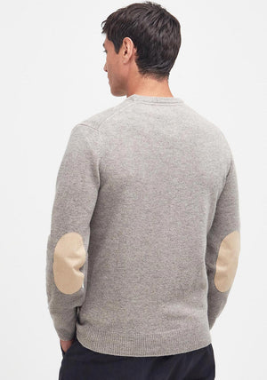 Barbour Men’s Patch Elbow Crew Neck Jumper, Stone Grey