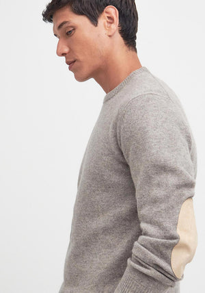 Barbour Men’s Patch Elbow Crew Neck Jumper, Stone Grey
