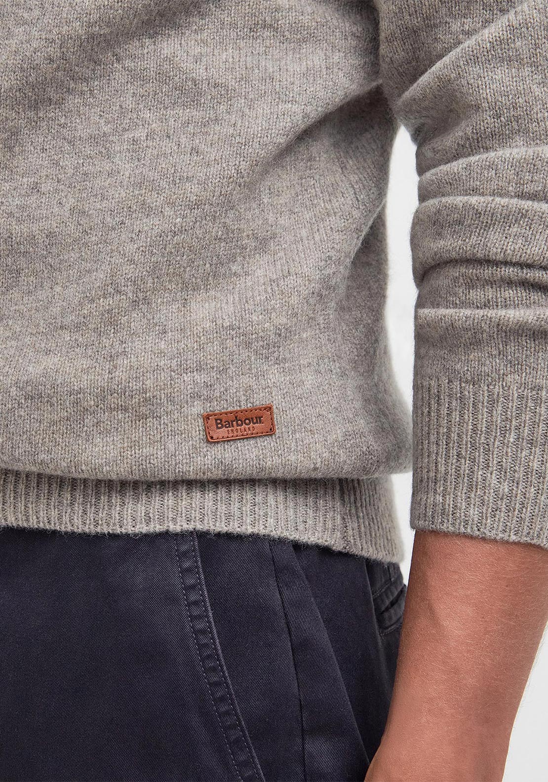 Barbour Men’s Patch Elbow Crew Neck Jumper, Stone Grey