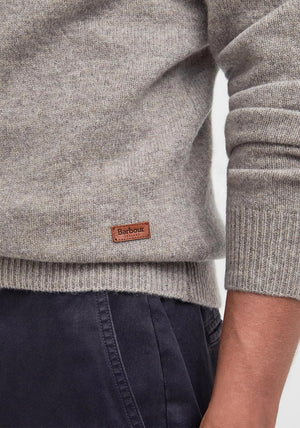 Barbour Men’s Patch Elbow Crew Neck Jumper, Stone Grey