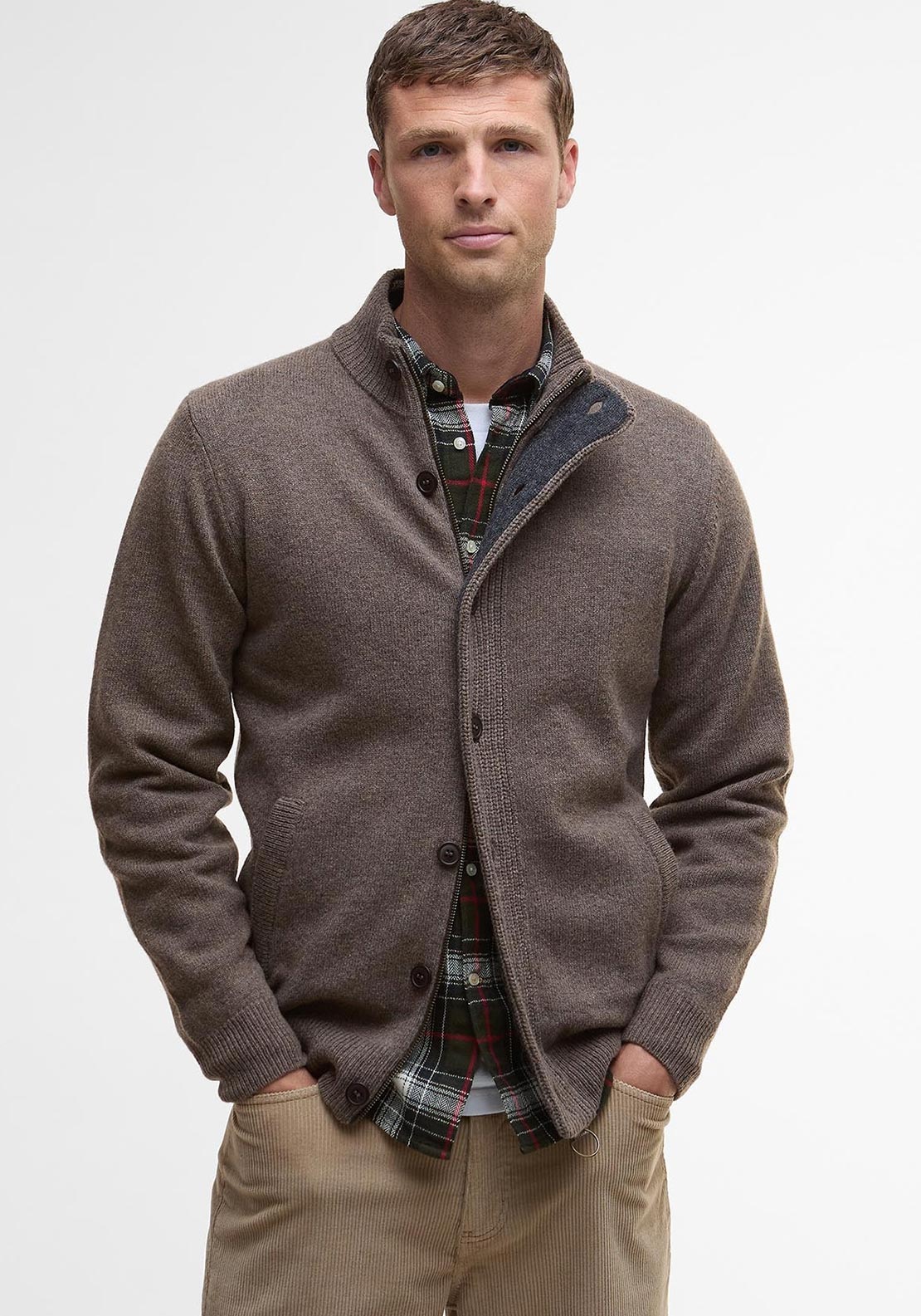Barbour Men’s Patch Elbow Zip Cardigan, Dark Stone