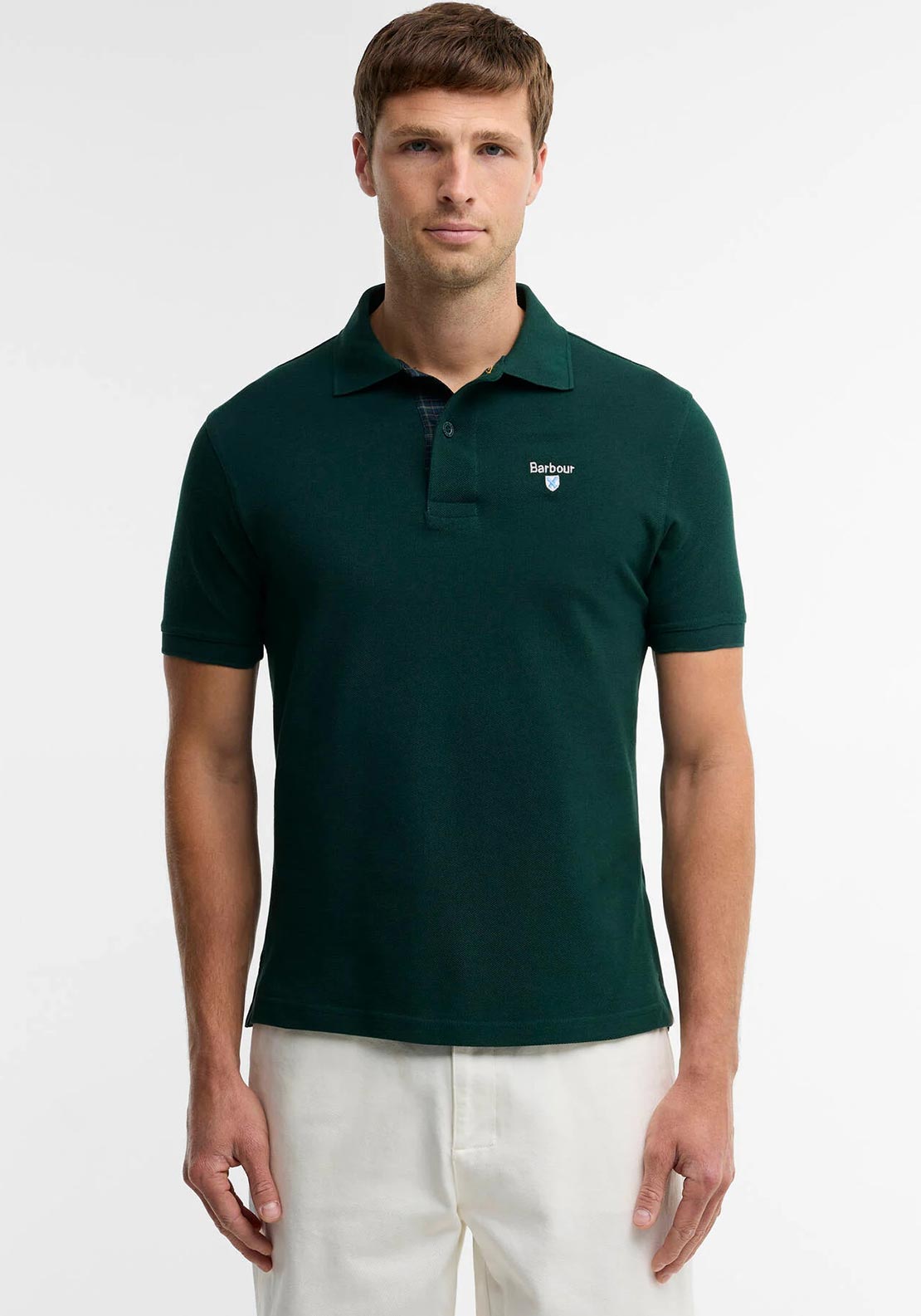 Barbour Men's Tartan Contrast Pique Polo Shirt, Seaweed Green