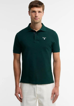Barbour Men's Tartan Contrast Pique Polo Shirt, Seaweed Green