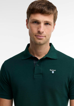 Barbour Men's Tartan Contrast Pique Polo Shirt, Seaweed Green