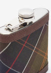 Barbour 6oz Tartan Hip Flask, Dark Brown