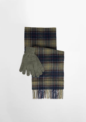 Barbour Tartan Scarf & Glove Gift Set, Classic Olive