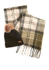 Barbour Saltburn Beanie & Tartan Scarf Gift Set, Green Multi