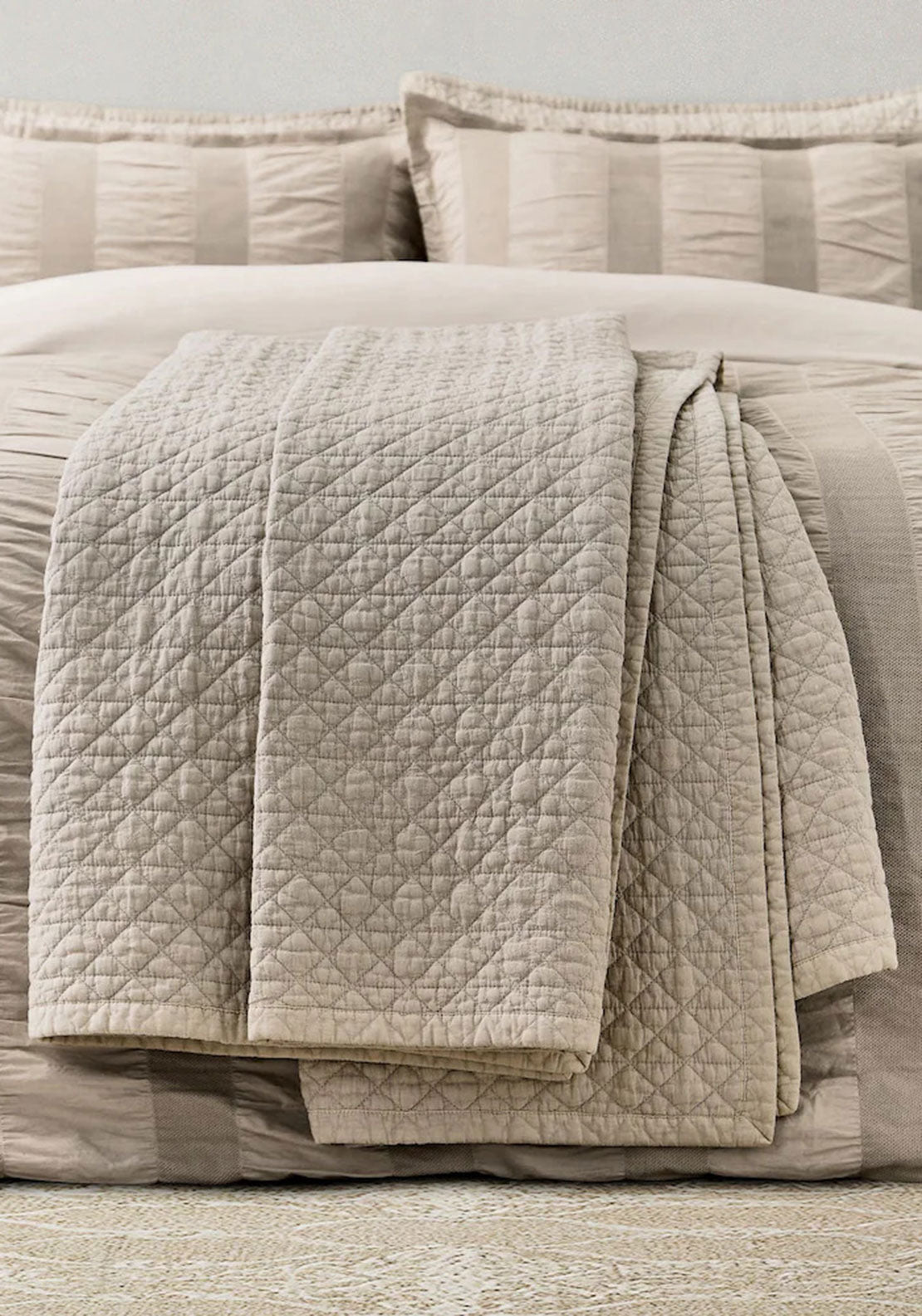 Bedeck Stonewashed Quilted Throw, Beige