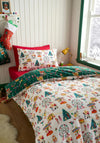Belle & Boo Kids Christmas Fairground Reversible Cotton Duvet Cover Set, Green