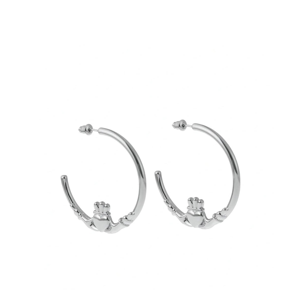 Betty and Biddy Large Claddagh Hoops, Silver