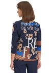 Betty Barclay Text Print Top, Blue & Camel