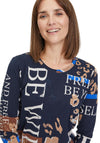 Betty Barclay Text Print Top, Blue & Camel