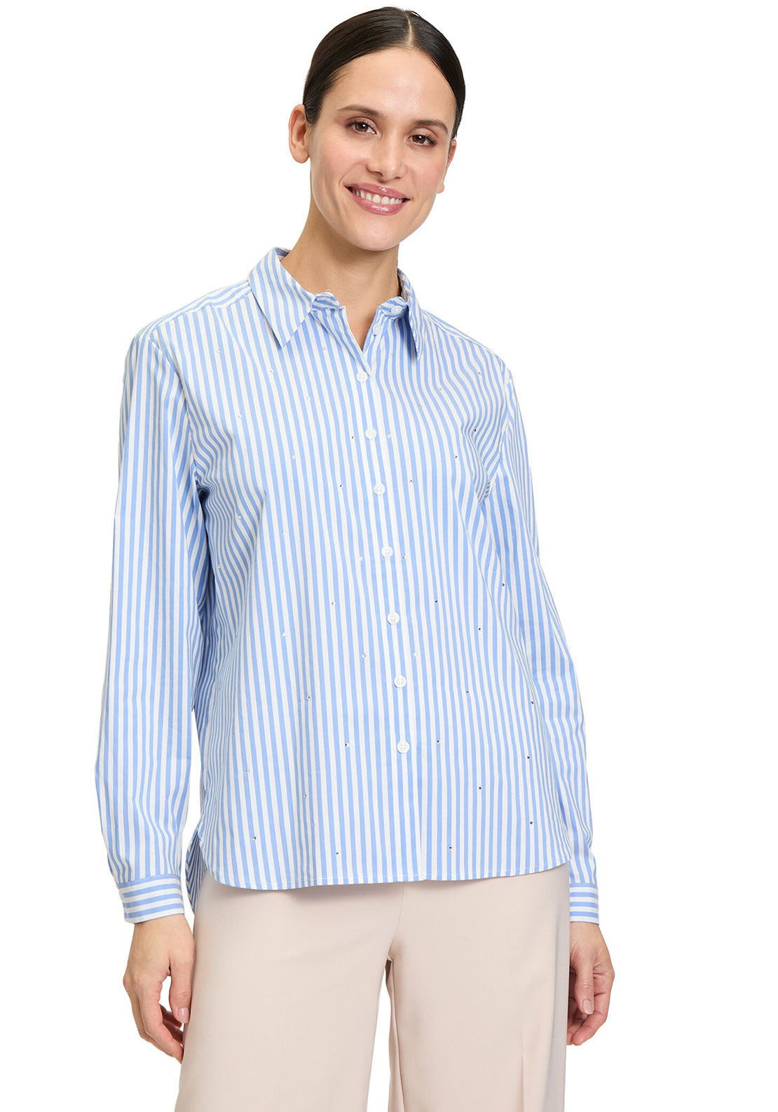 Betty Barclay Embellished Striped Shirt, Blue and White