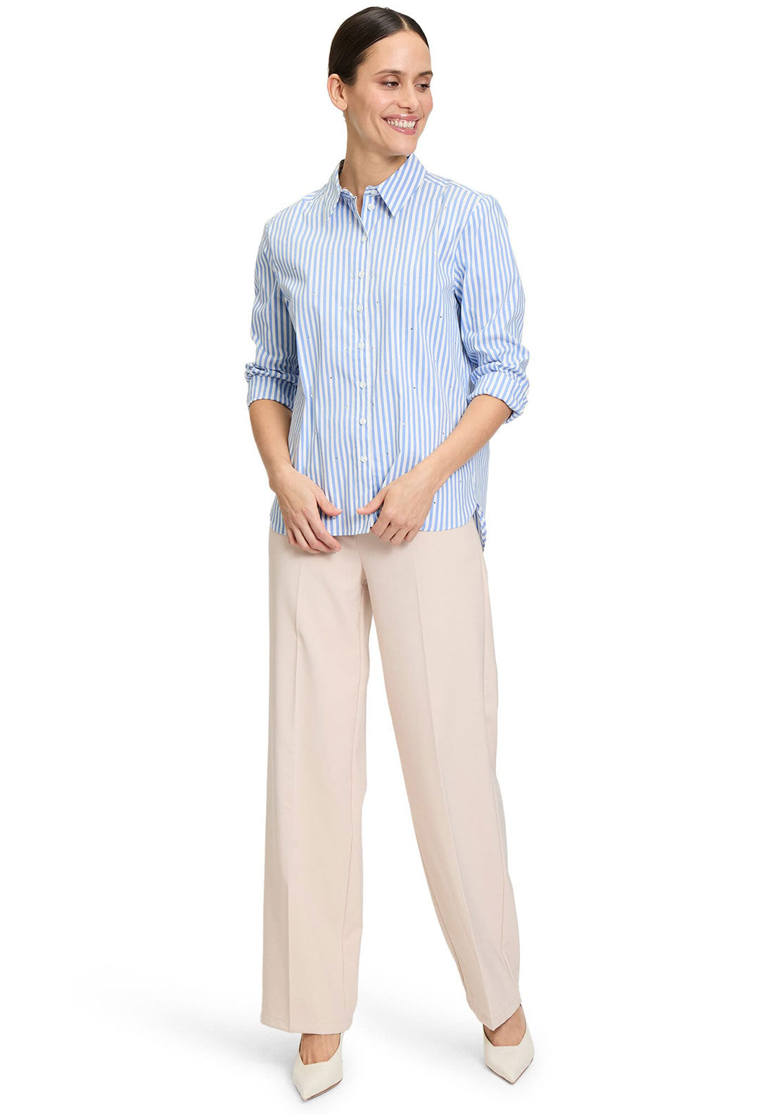 Betty Barclay Embellished Striped Shirt, Blue and White