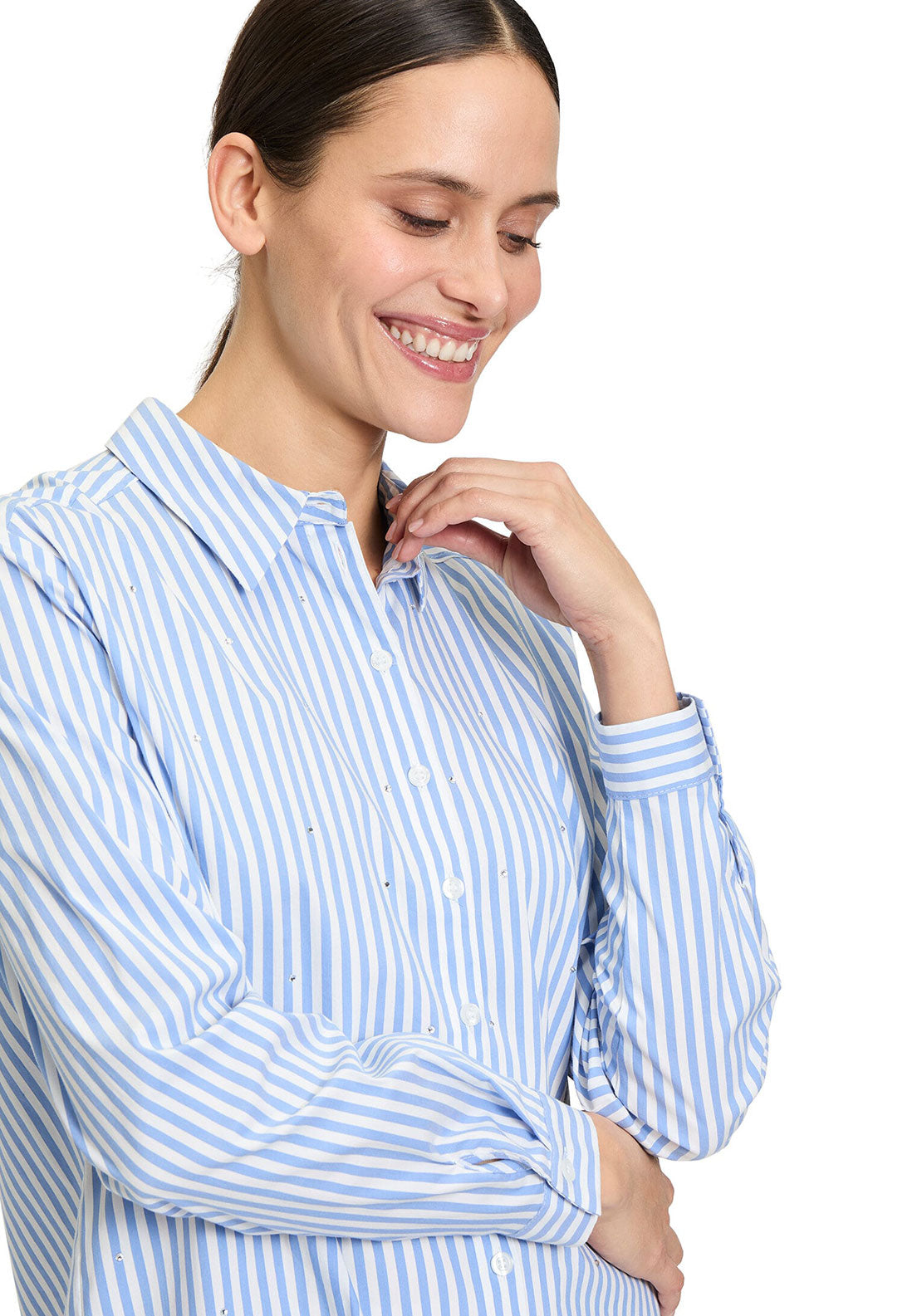Betty Barclay Embellished Striped Shirt, Blue and White
