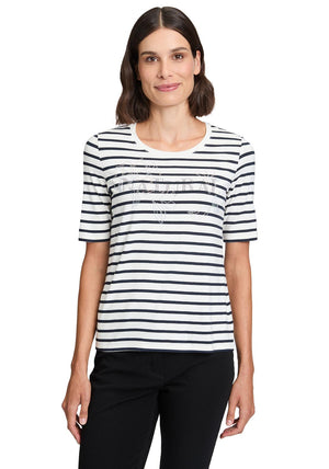 Betty Barclay Embellished Striped Top, Black and Cream
